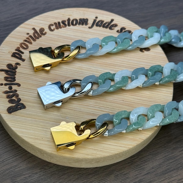 150-650mm Special jade Cuban link chain Natural Burma jadeite Necklace  bracelet Grade A jade jewelry  Blue Guatemala jadeite Hip-hop chain
