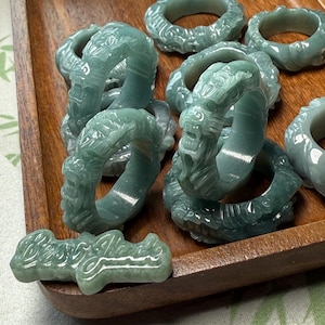 Size 7-12 Ice Blue jadeite Dragon Carved ring band ring Grade A jade Custom thumb ring Guatemalan stone Guatemala jade Birthday Jewelry gift