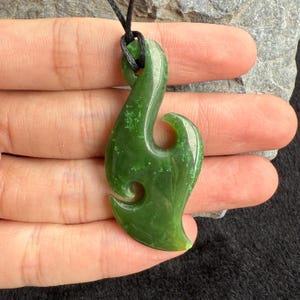 Tradition Jade Necklace Koru Fish Hook Natural GREEN Nephrite jade Greenstone Canadian jade Maori style pendant Pounamu NZ jasper gift