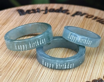 Customized Name jadeite Size 4-12 Natural Blue jadeite Flat band ring Grade A jade Custom Happy birthday ring Guatemala jade Girl gift