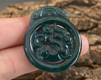 Jadeíta guatemalteca azul natural Vintage Dragon Pandant Grado A regalo de collar de jade Pixiu para su piedra de Guatemala Feng Shui jade