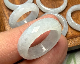 Diamond jadeite ring Size 4-12 Natural white jadeite Grade A jade Custom band ring Burma stone Myanmar jade finger thumb ring Jewelry gift