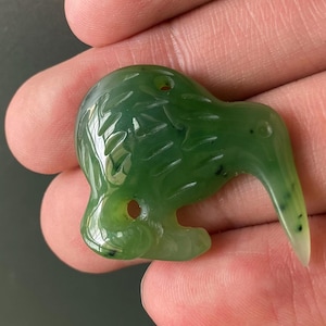 Handmade Maori Kiwi Natural GREEN Nephrite jade Greenstone  Baby kid pendant necklace Pounamu New Zealand jasper Hook earrings beads