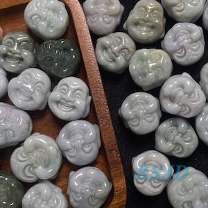 Perlina intagliata a mano con testa di Buddha, giada verde naturale di grado A, perline sciolte di giadeite birmana, orecchini fai da te per bambina, gioielli regalo, forniture di giada