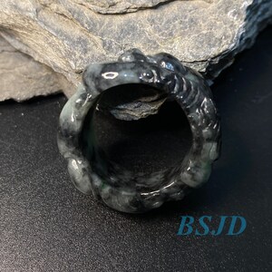 Dragon Jadeite White green Ring: Natural Burma Jade, Grade A Jade Jewelry