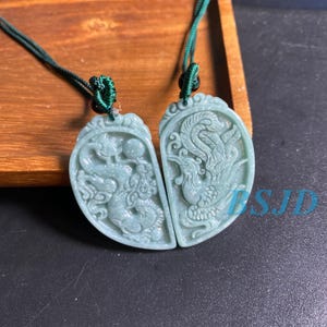1 par de collar de jadeíta guatemalteca verde azul con forma de dragón y fénix de grado A, regalo para él, piedra de Guatemala