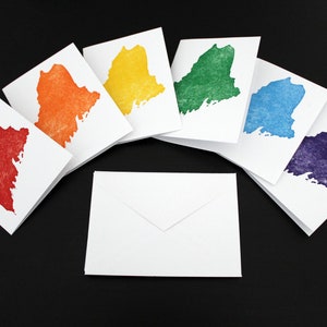 Maine Rainbow Pack of 6 Colors - Original Hand Carved and Printed Wood Block Greeting Cards