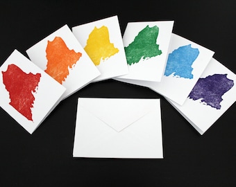 Maine Rainbow Greeting Cards - Hand Carved Woodblock Print, Pack of 6