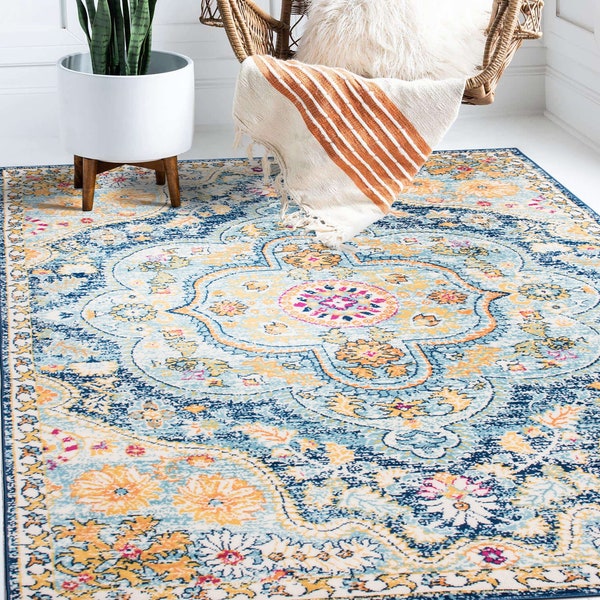Distressed Vintage Bohemian Navy Area Rug - Multicolored Area Rug Carpet for Home - Runner for Entryway - Bedroom, Living Room Rug