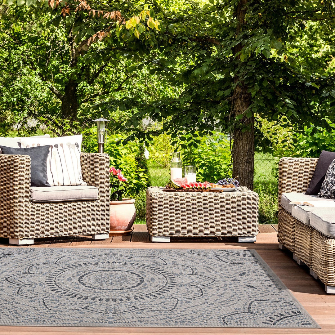 Oriental Medallion Bohemian Indoor Outdoor Cream Area Rug Rugs for ...