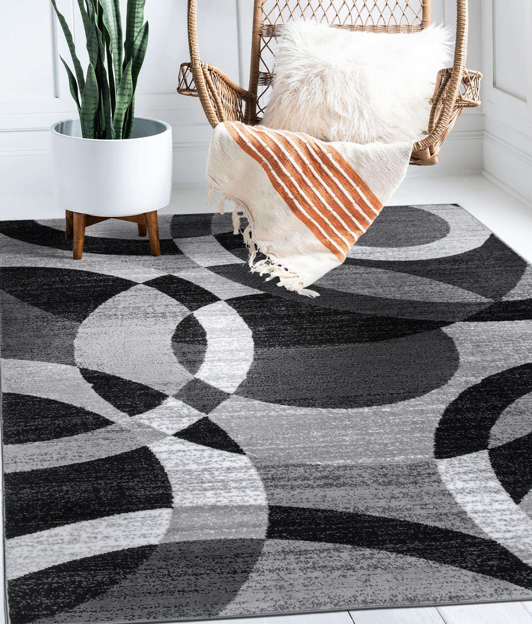 Contemporary Modern Circles Area Rug Abstract Geometric Boho Chic