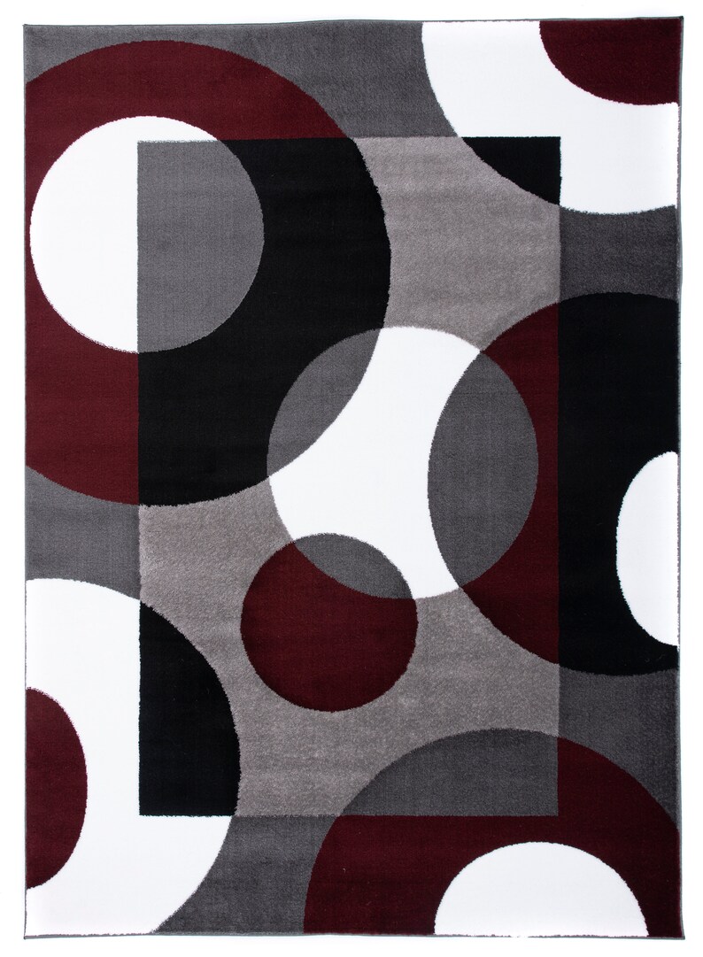 Modern Circles Burgundy/gray Area Rug Etsy