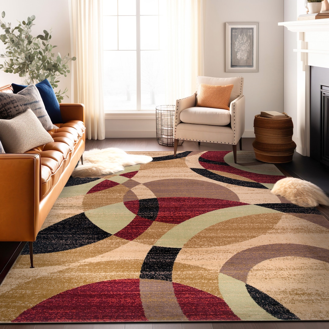 Modern Contemporary Circles Area Rug Multi Colour Abstract Pattern