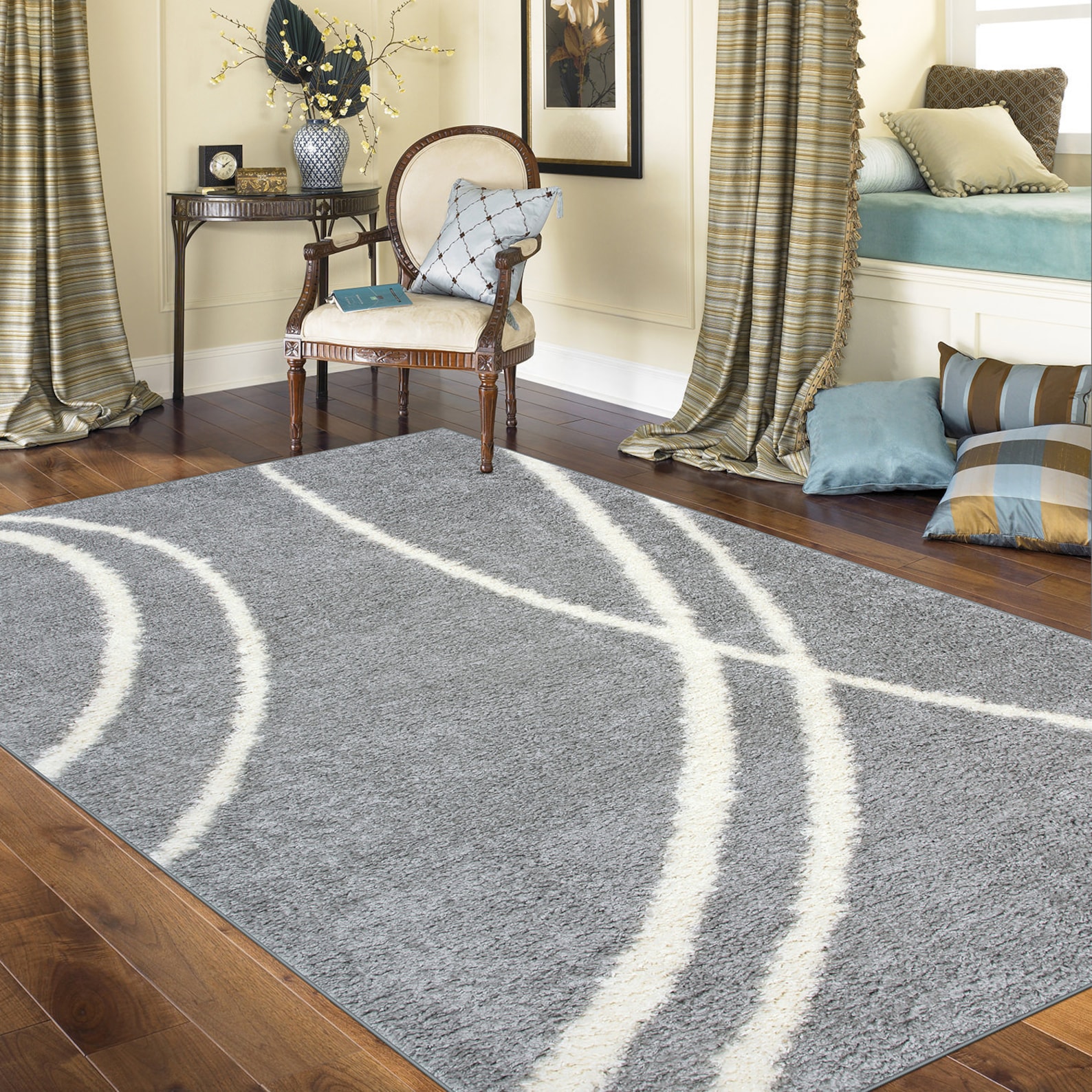 WRG Soft Cozy Contemporary Stripe Shag L.Gray Area Rug Etsy