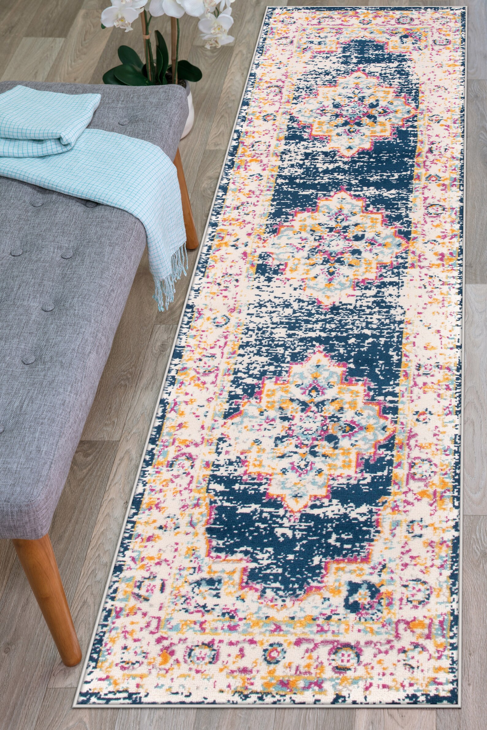 Bohemian Medallion Distressed Design Area Rug Etsy