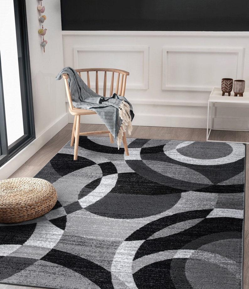 Contemporary Modern Circles Area Rug Abstract Etsy