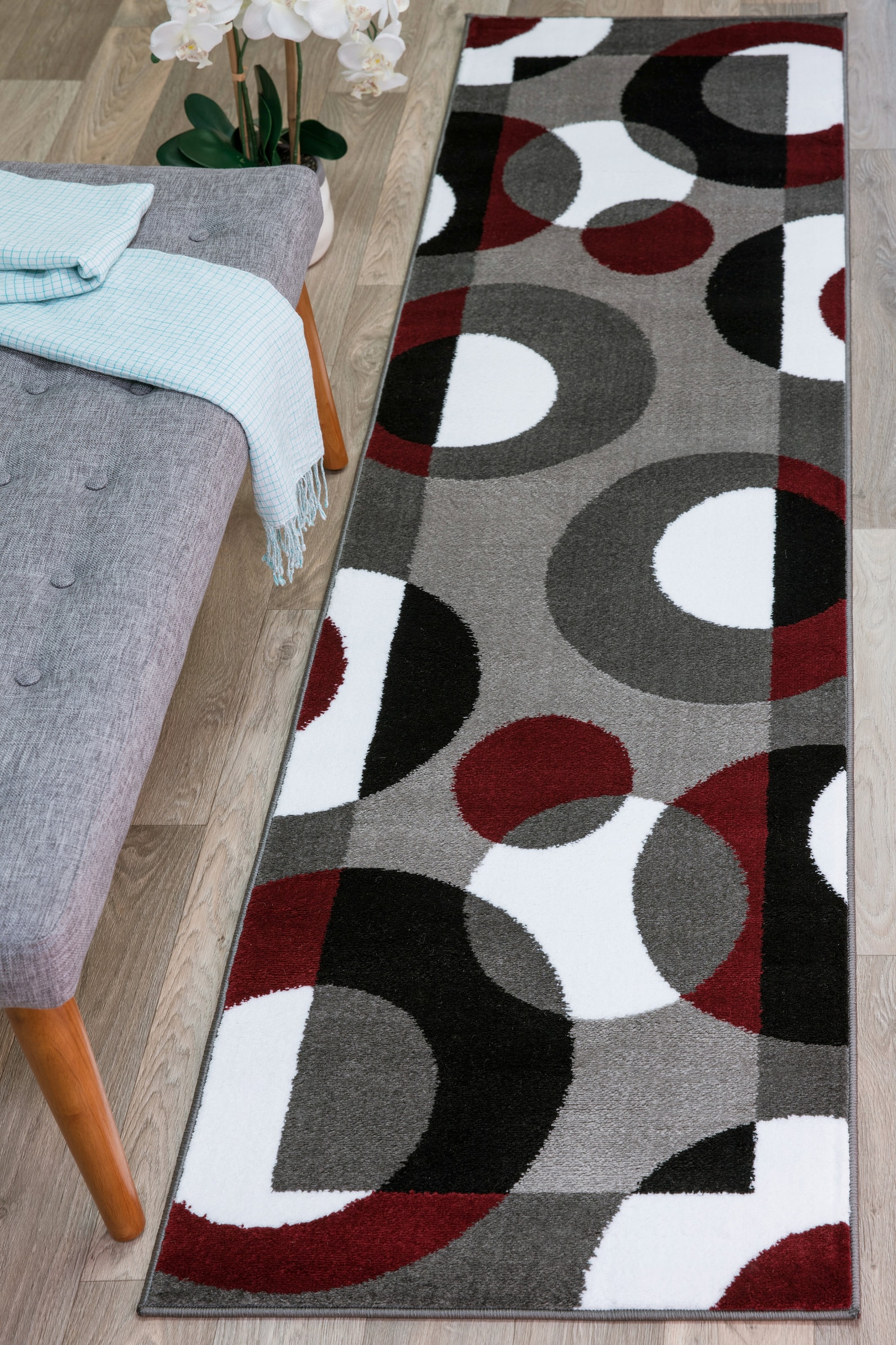 Modern Circles Burgundy/gray Area Rug Etsy