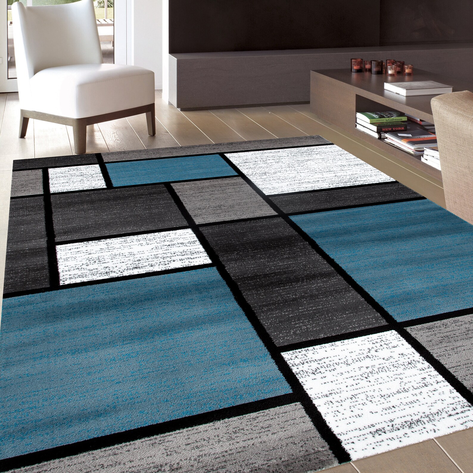 Contemporary Modern Boxes Area Rug Blue/Gray Etsy