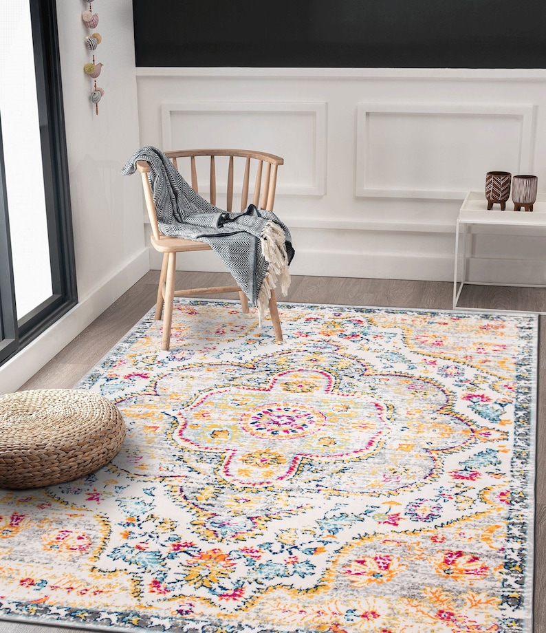 Vintage Distressed Bohemian Area Rug Gray Etsy