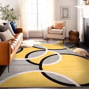 Contemporary Abstract Circles Yellow Area Rug - Rugs For Bedroom Aesthetic Minimalist Carpet - Various Sizes Runner - Housewarming Gift