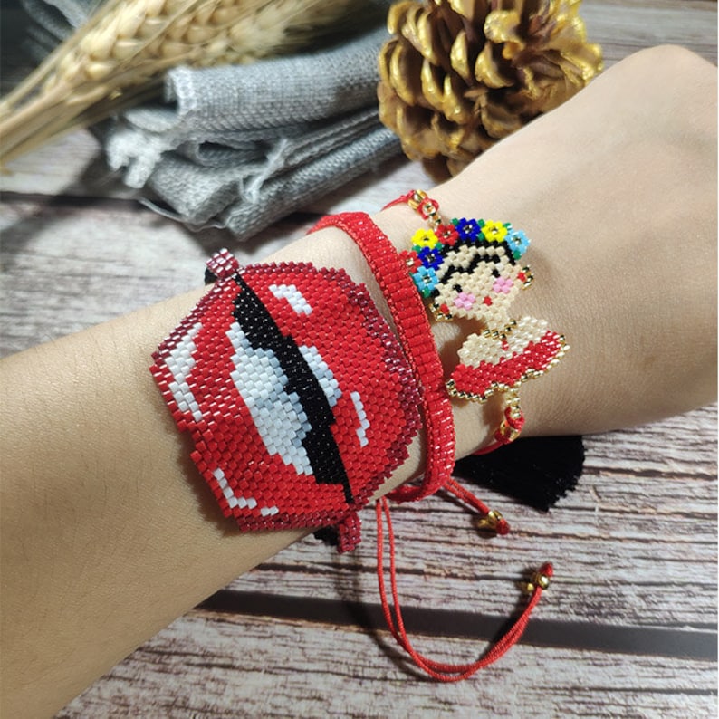 Miyuki beaded bracelet Frida Kahlo Bracelet Sets Bead lip bracelet Red Lips Bracelet
