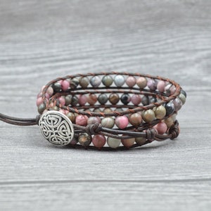 Bohemian Beaded Three Wrap Bracelet For Women - Gemstone and Leather Wrap Bracelet - Agate Bracelet - Gift for Her