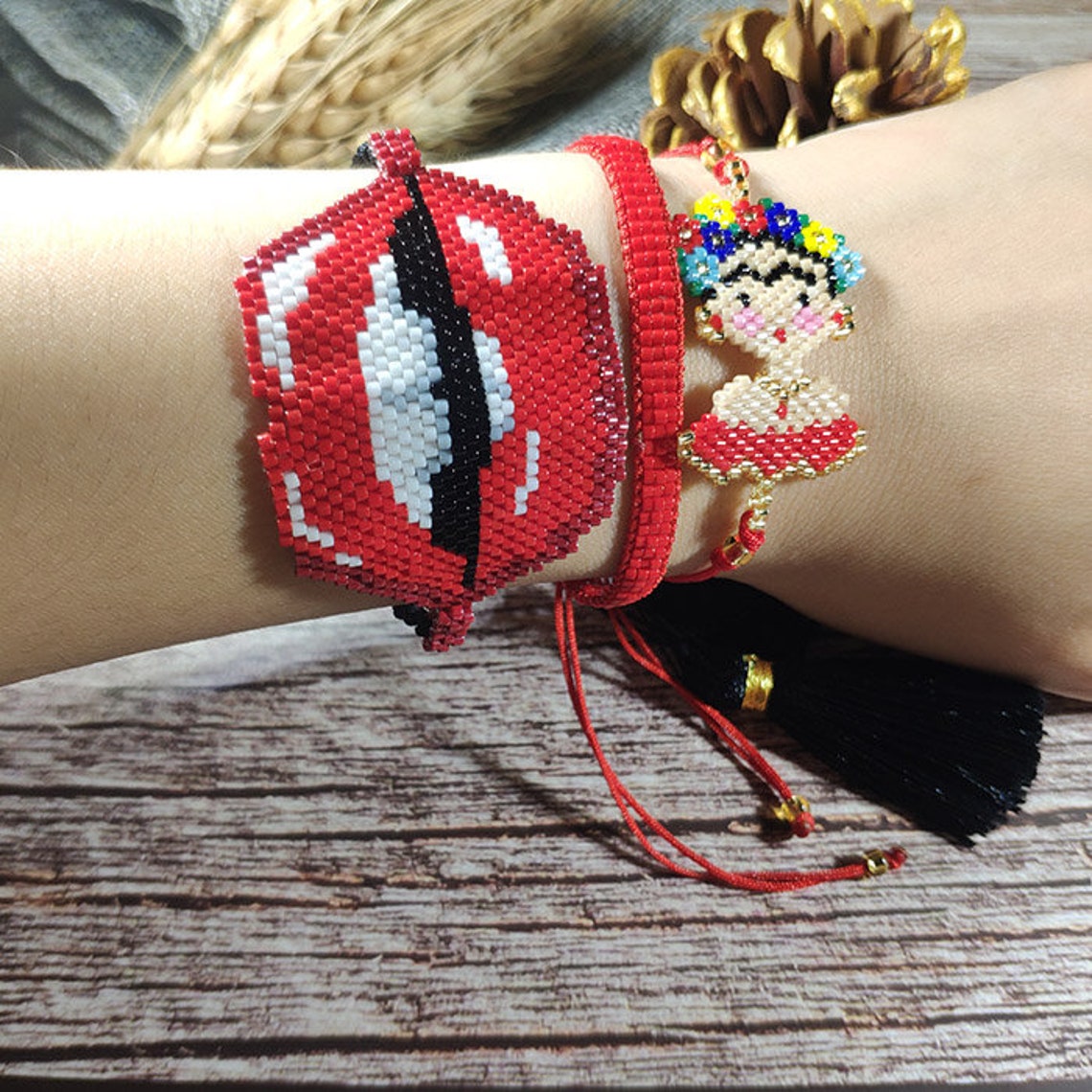 Red Lips Bracelet Bead Lip Bracelet Miyuki Beaded Bracelet Etsy