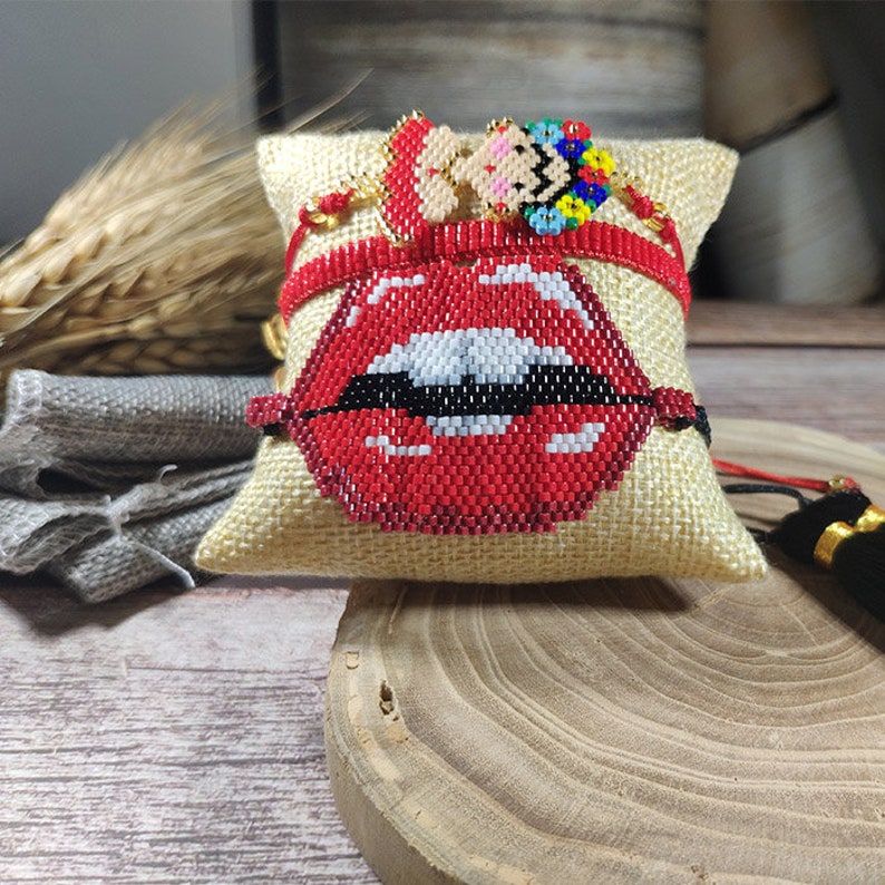 Miyuki beaded bracelet Frida Kahlo Bracelet Sets Bead lip bracelet Red Lips Bracelet