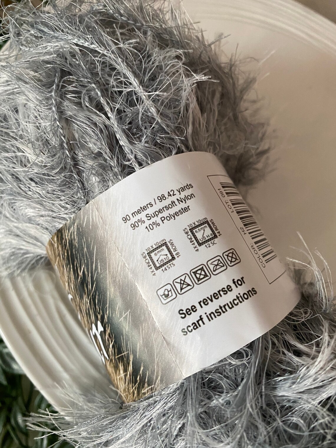 Faux fur grey white yarn James c Brett furry yarn H2 Etsy