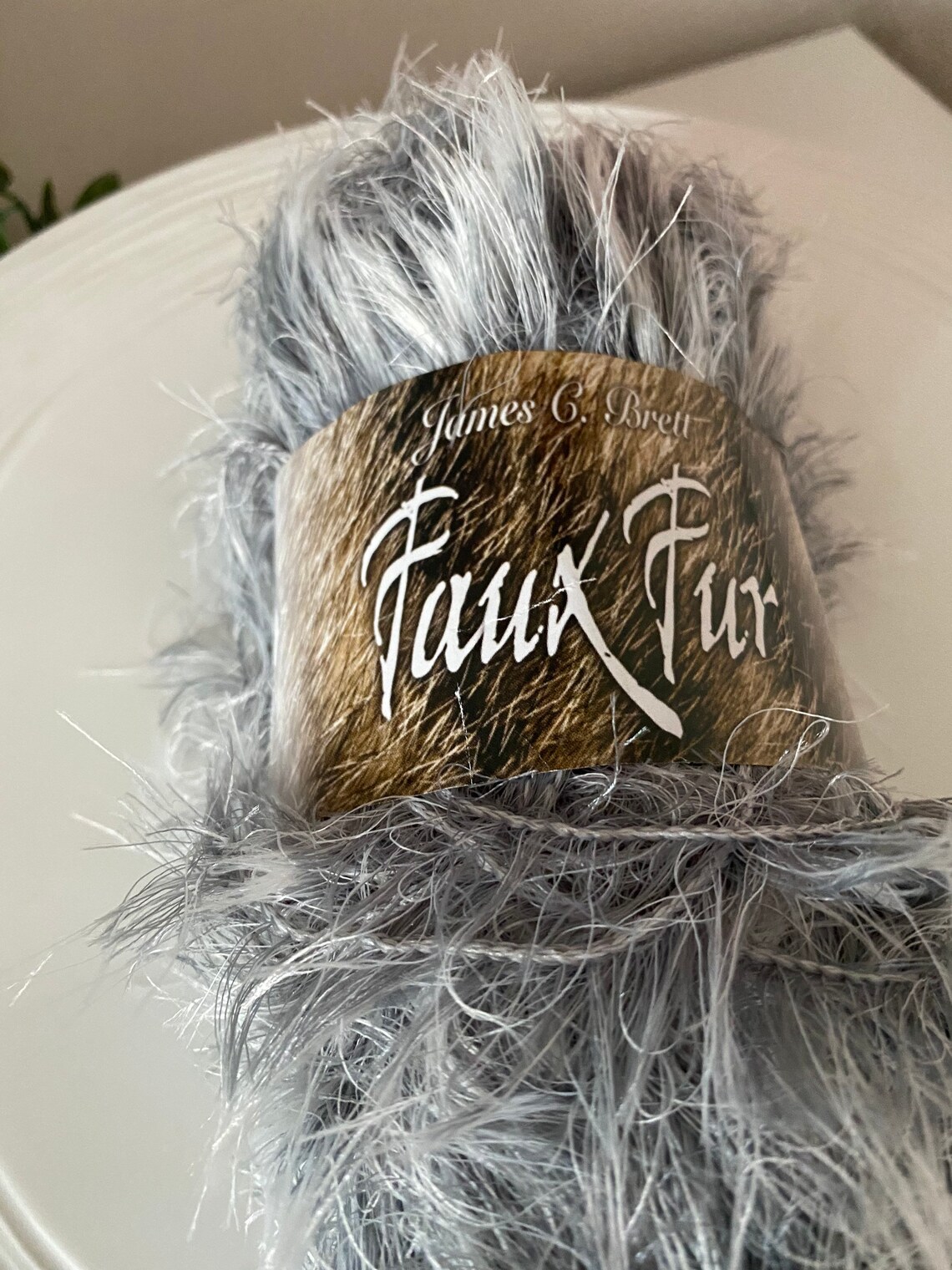 Faux fur grey white yarn James c Brett furry yarn H2 Etsy