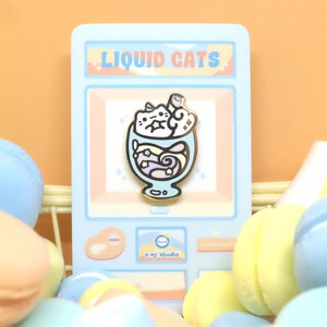 Smoothie Cat Hard Enamel Pin | Cute Liquid Cats Pins | Cat in Drinks Pin