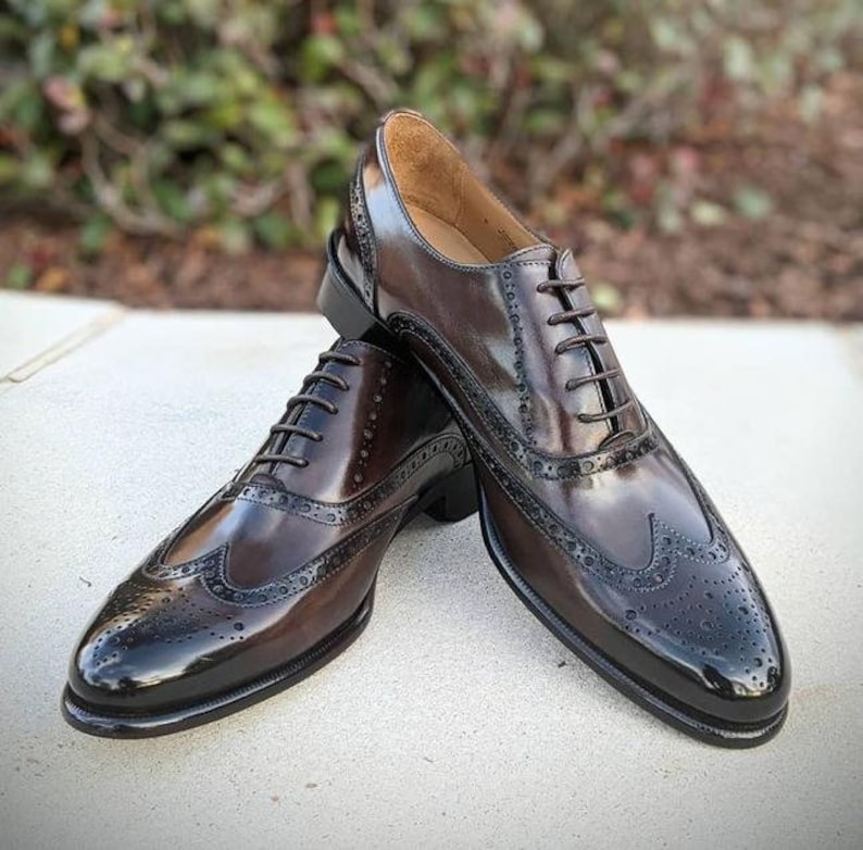 New Pure Handmade Dark Brown Leather Lace up Brogue Shoes for Men/'s