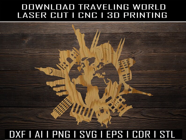 Traveling World Stl I Ai I Png I Svg I Eps I Pdf I Dwg I Dxf I Laser Cutting I Cnc I Clipart I 3d Printing I Wallart Kits How