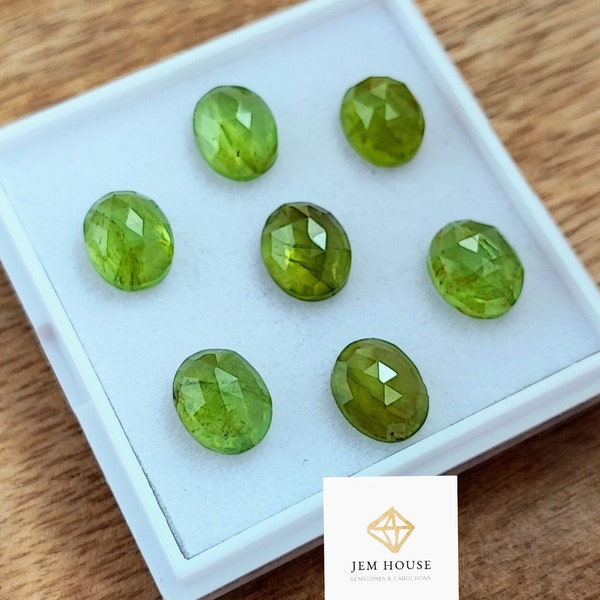 Peridot Loose Rose Cut Cabochons,Green Oval Gemstone Cabochons,Faceted Peridot Cabochons,Green gemstone loose cabochons,