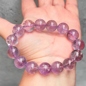 Grade A Gemmy Lavender Amethyst 14 mm big beaded gemstone statement bracelet