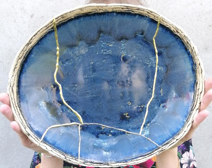 Blue Kintsugi Bowl, Large Kintsugi Bowl, Decorative Bowl. - Etsy