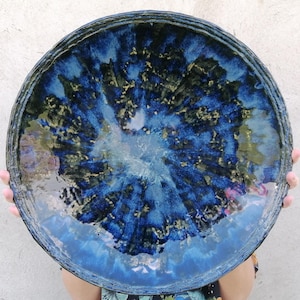 Extra Large 17.5&quot;, Blue Ceramic Bowl, Fruit Bowl