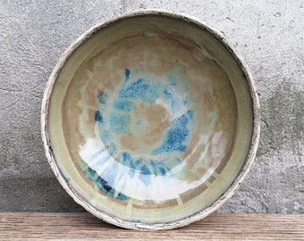 Extra Large Green and Blue Ceramic Bowl, Fruit Bowl