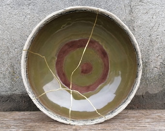 Extra Large 14" Green Kintsugi Bowl, Decorative Kintsugi Bowl.