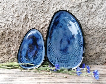 Set of 2 Blue Ceramic Plates, Irregular Serving Plates, Ceramic Gift Set