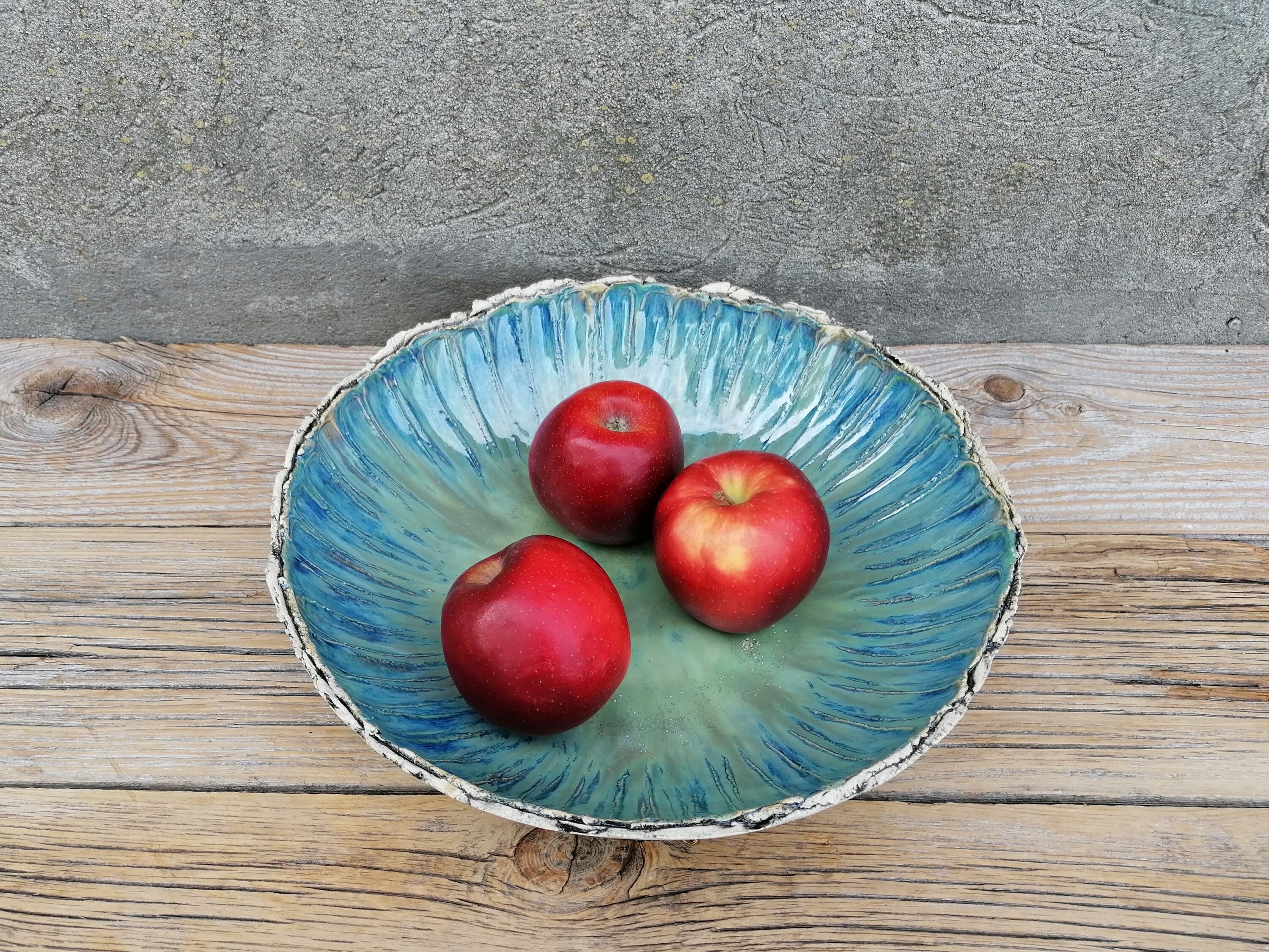 Extra Large Blue and Green Ceramic Bowl Fruit Bowl Etsy