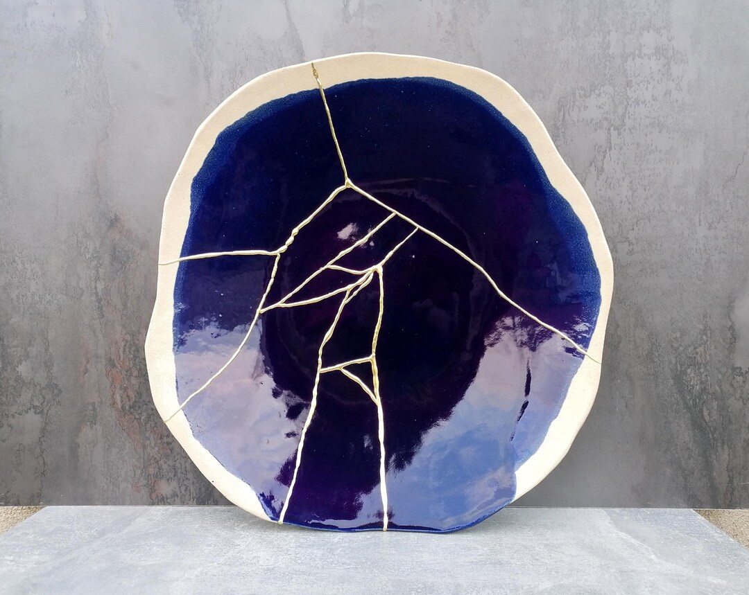 Extra Large Kintsugi Plate, 16, Cobalt Irregular Kintsugi Plate - Etsy