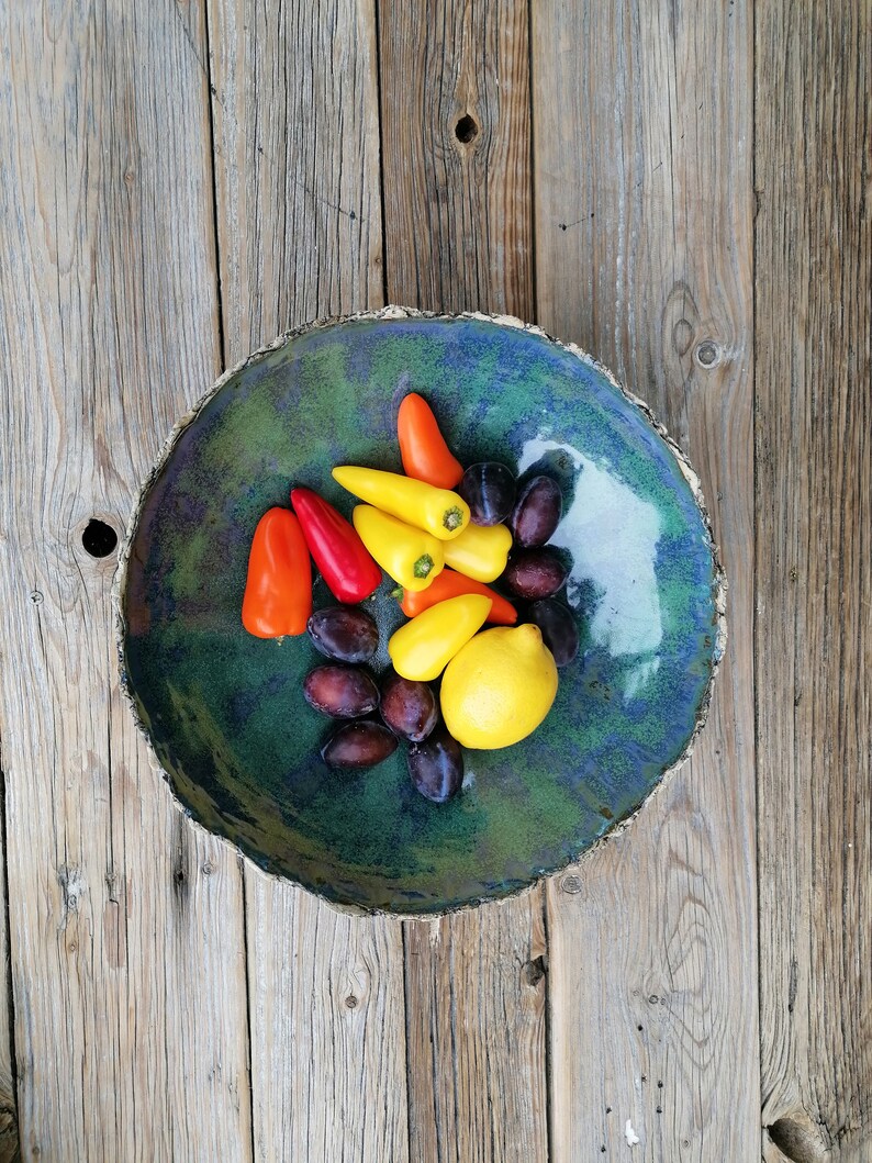 Extra Large Green and Blue Ceramic Bowl Fruit Bowl Etsy