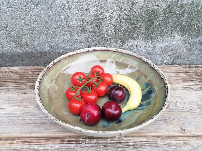 Extra Large Green and Blue Ceramic Bowl Fruit Bowl Etsy