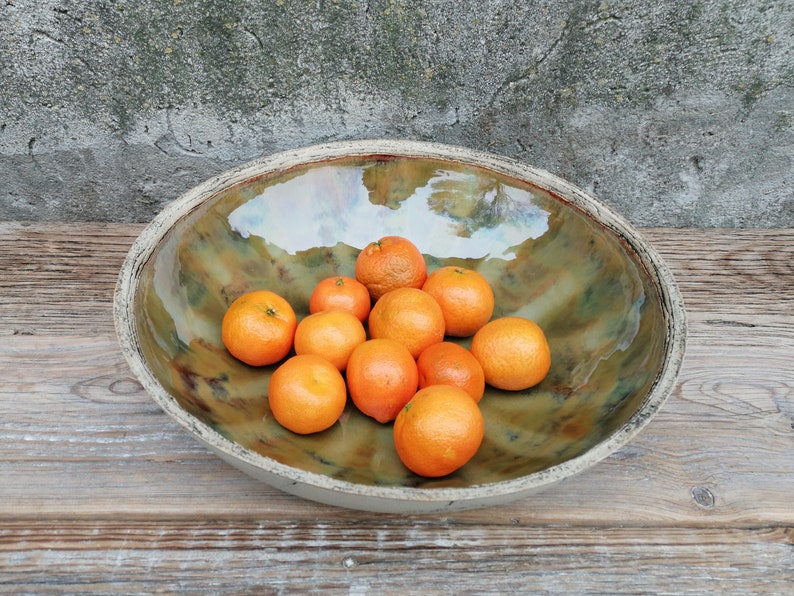 Extra Large Green Ceramic Bowl Fruit Bowl Etsy