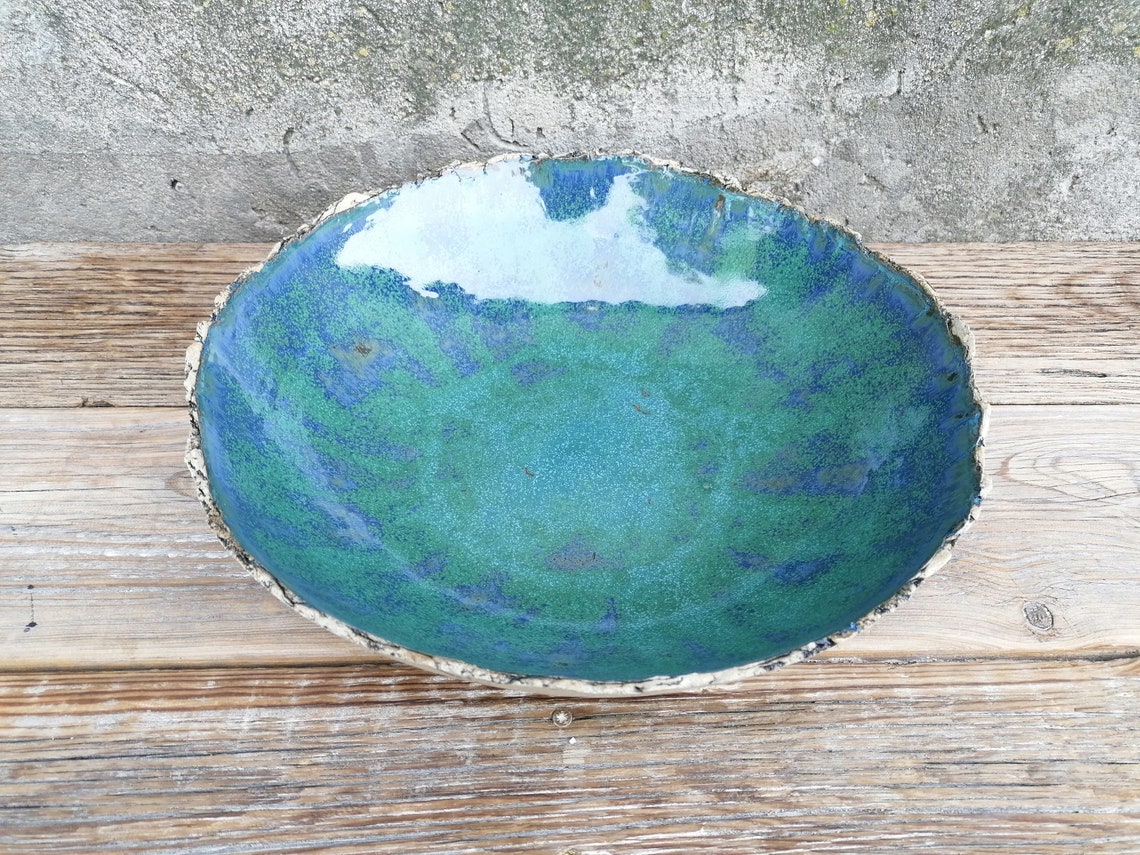Extra Large Green and Blue Ceramic Bowl Fruit Bowl Etsy