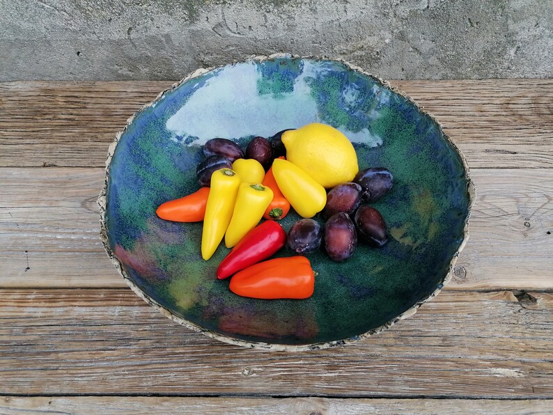 Extra Large Green and Blue Ceramic Bowl Fruit Bowl Etsy