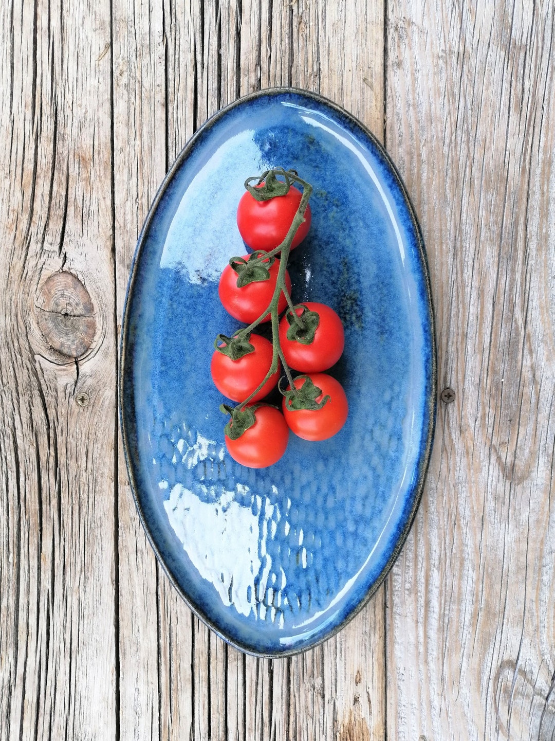 Blue Ceramic Serving Platter Large Oval Platter Serveware Etsy