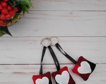 Hand-painted Heart Keychain Pillow | Flannel Keychain | Plaid Keychain