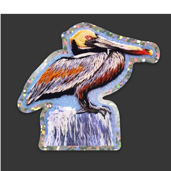 Brown Pelican Glitter Sticker - Brown Pelican - Pelican Sticker - Glitter Sticker - Waterproof Sticker - Laptop - Brown Pelican Sticker